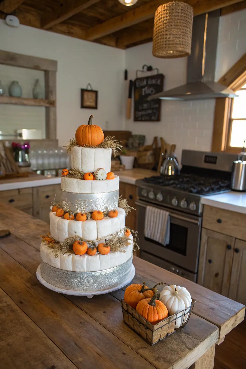 Farmstead fresh nappy cakes introduce a charming country impression indoors.