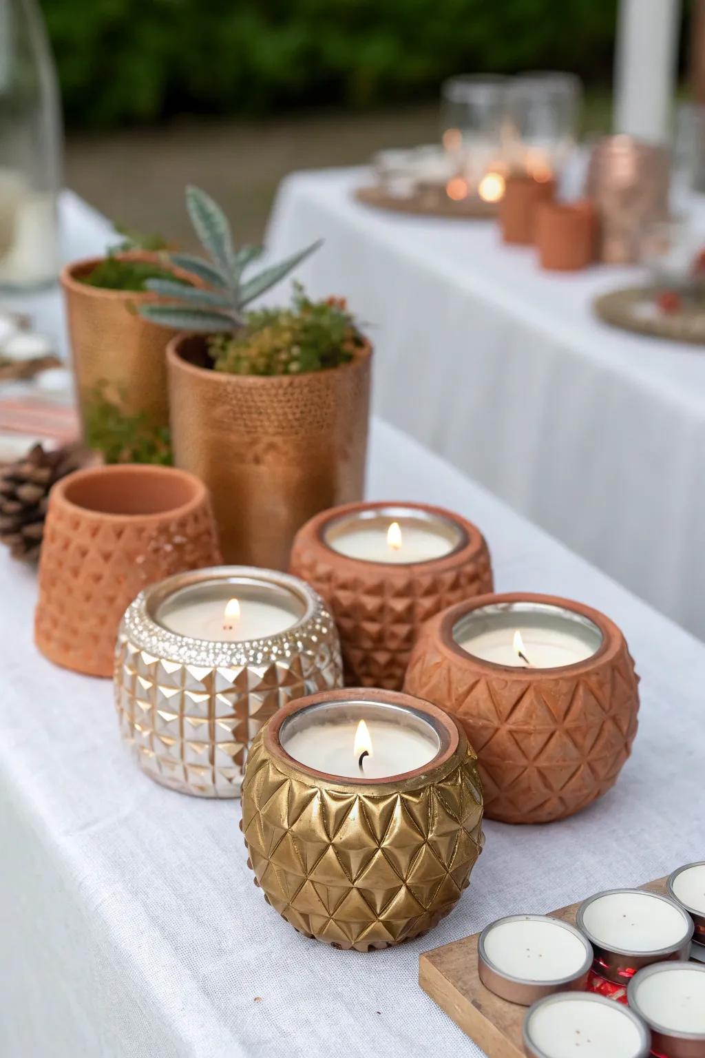 Distinct tealight vessels introduce an eclectic charm to table settings.