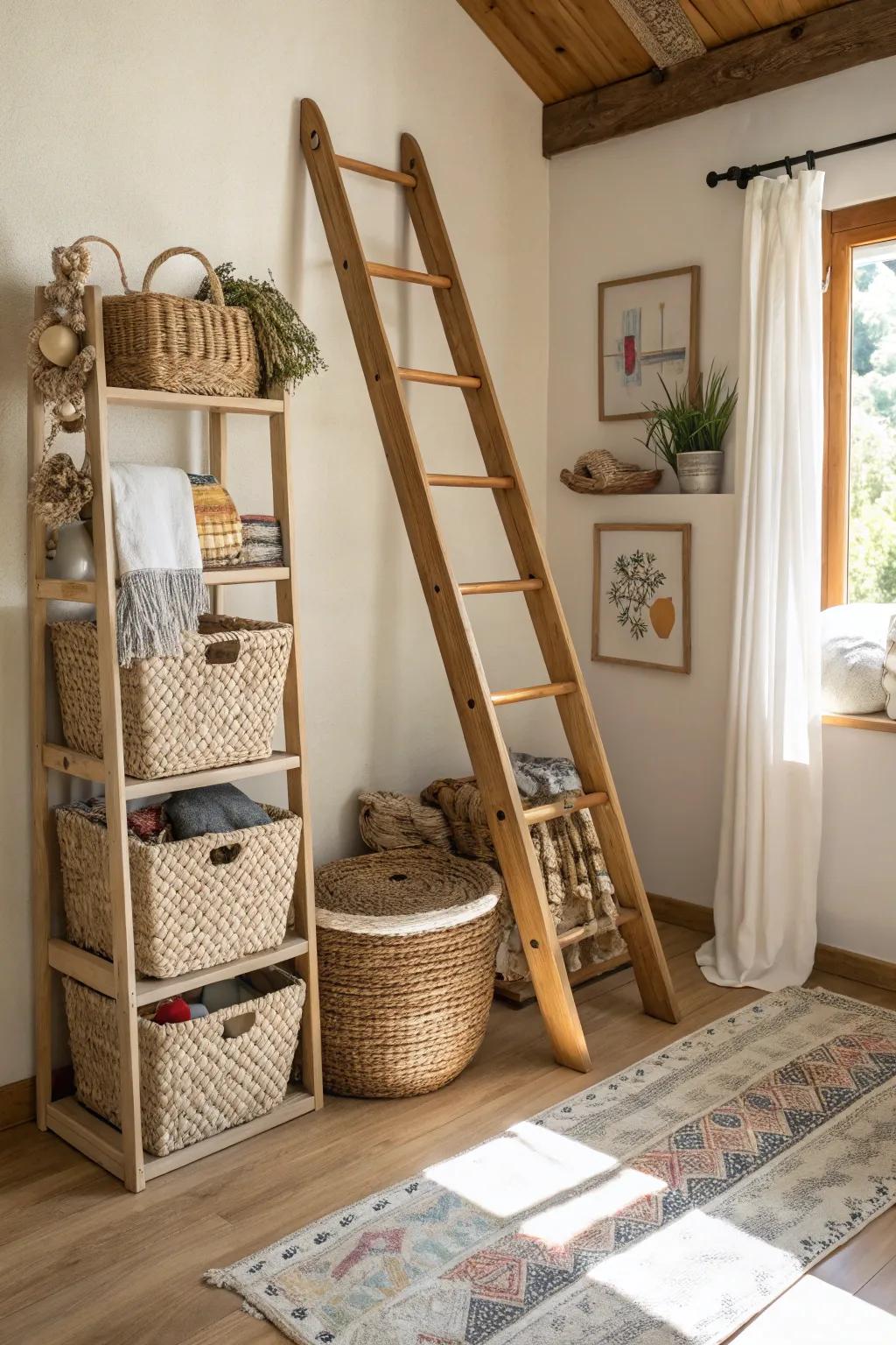 Innovative storage methods add quirky charm.