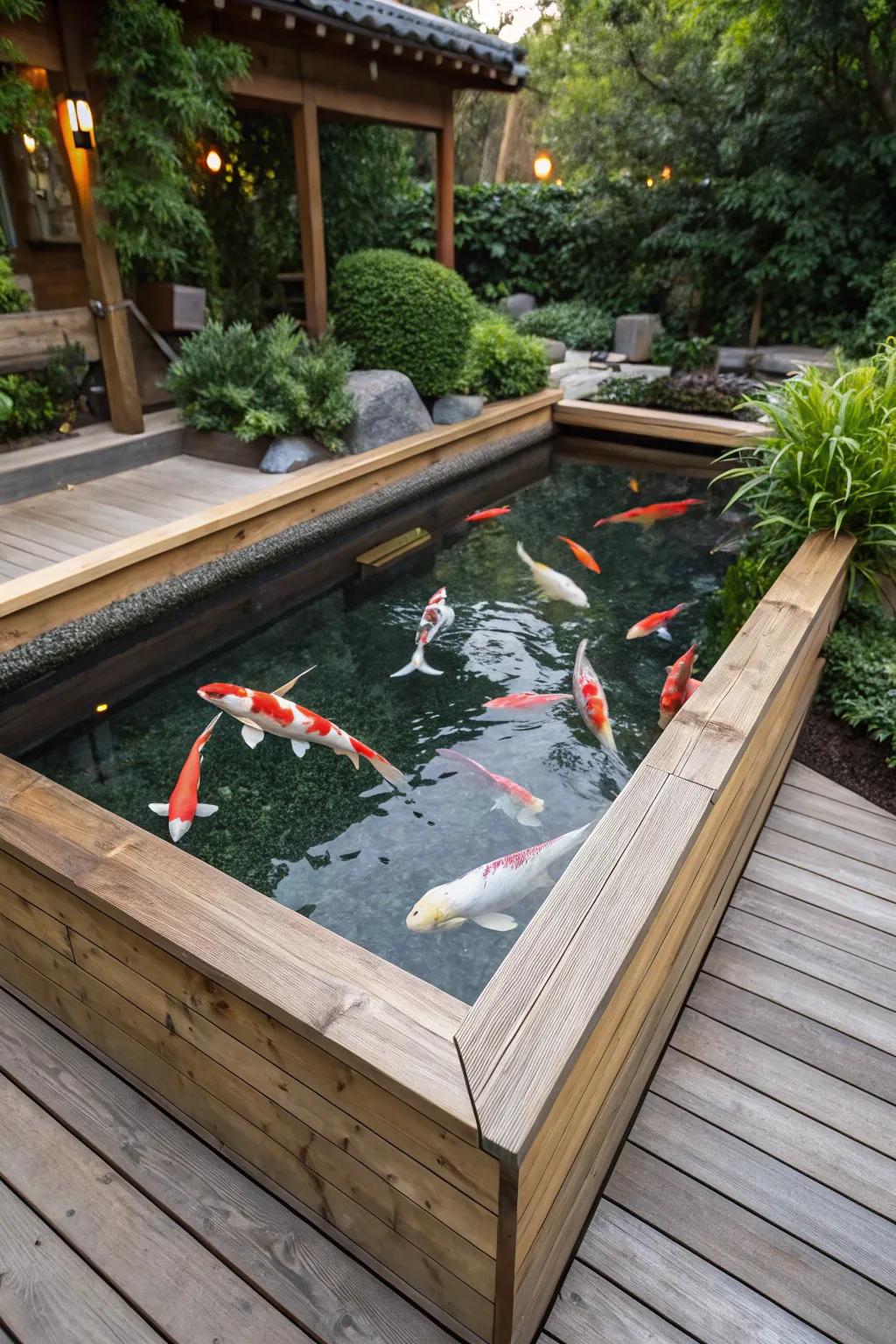 A koi pond infuses elegance and vitality into your garden retreat.