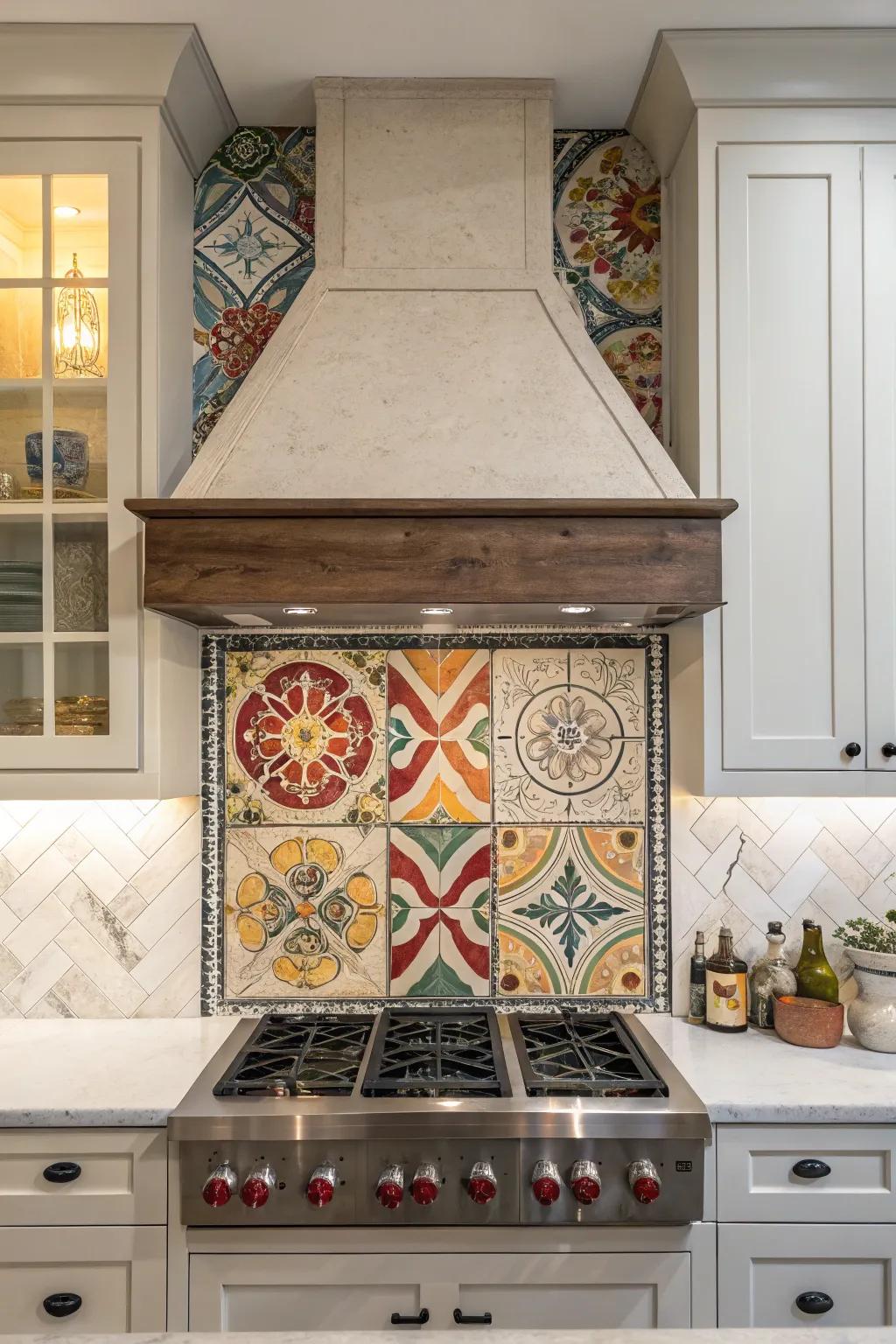 Artistic tile designs transform your range hood into a masterpiece.