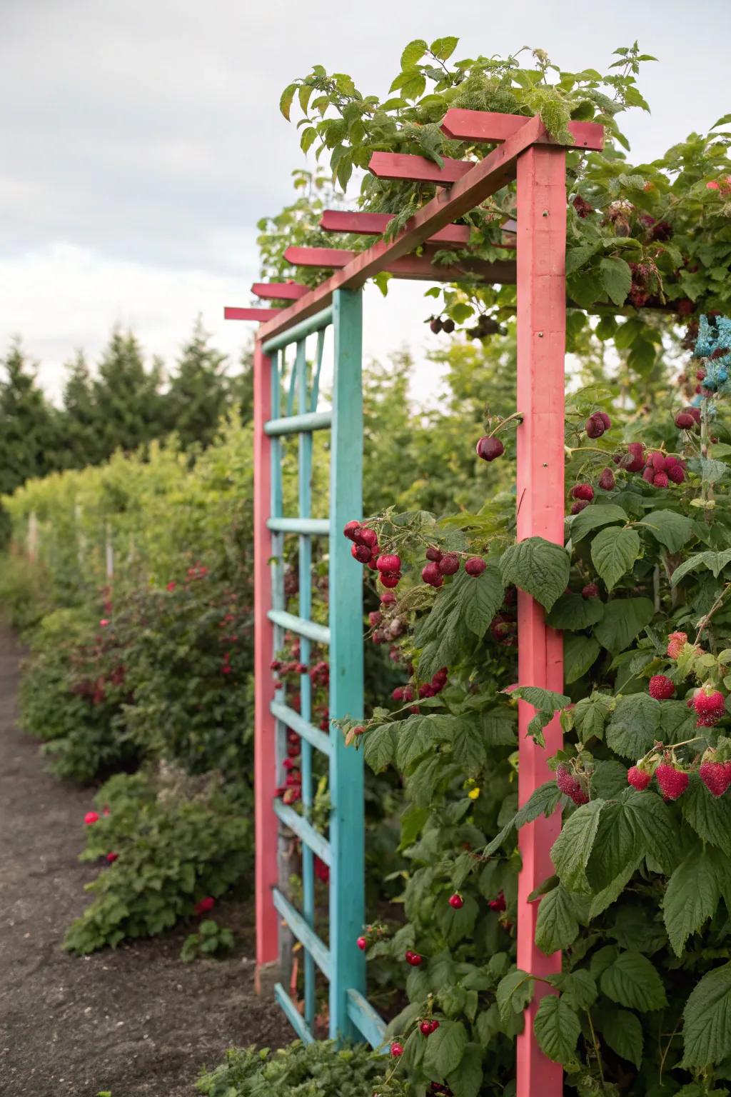 A chromatic trellis imparts vibrancy and elation to any raspberry garden.