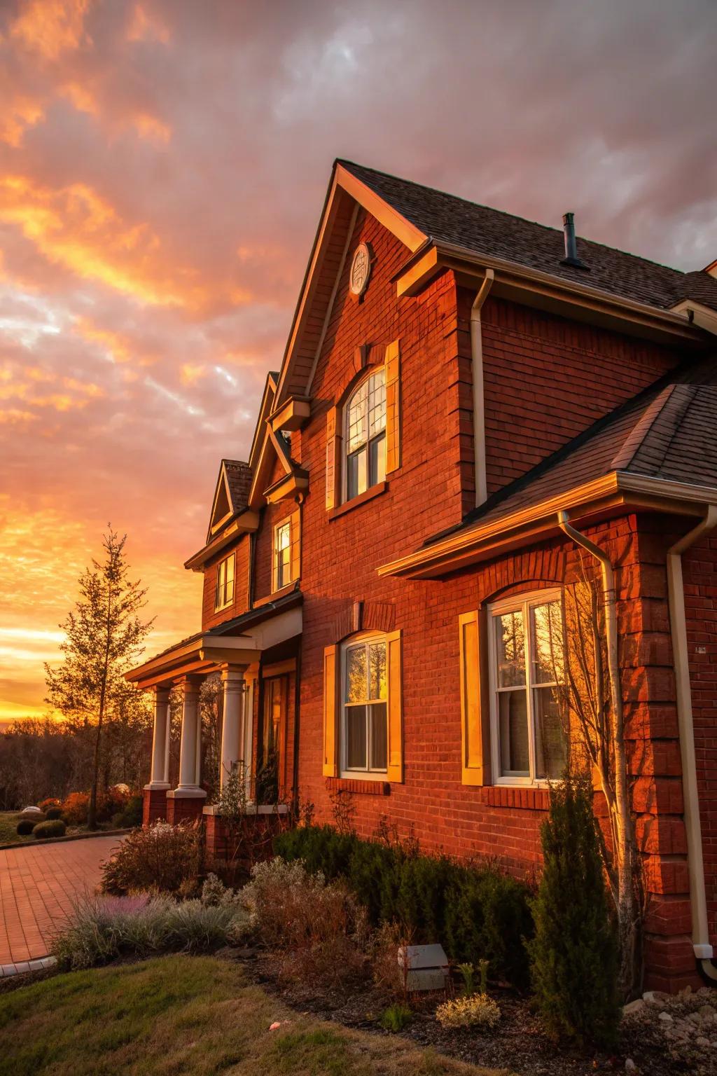Sunset orange trim adds a warm and vibrant splash of color to red brick homes.