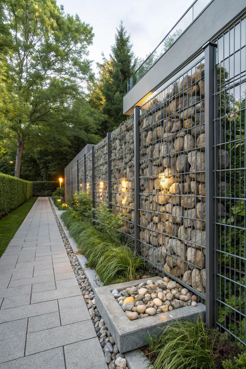 Gabion structures offer a contemporary twist with minimal maintenance.