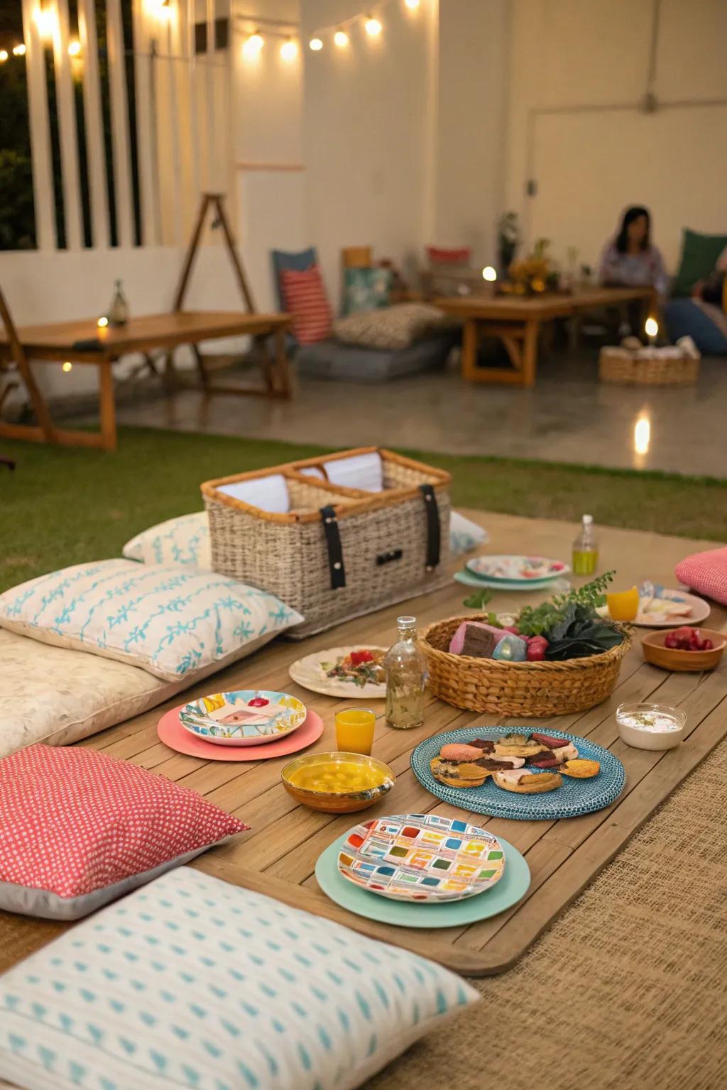 Craft a relaxed ambiance with unique seating options like floor cushions.