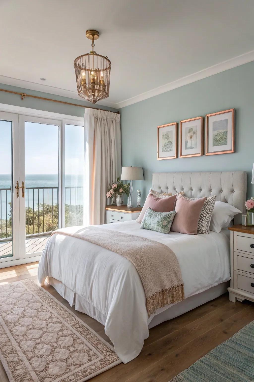 Blush-tone appends coziness to a shore refined bedroom.