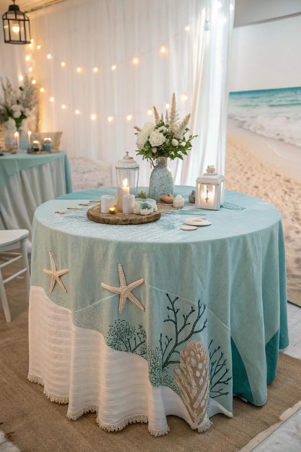Oceanic tones infuse a tranquil, coastal sensation onto your table.