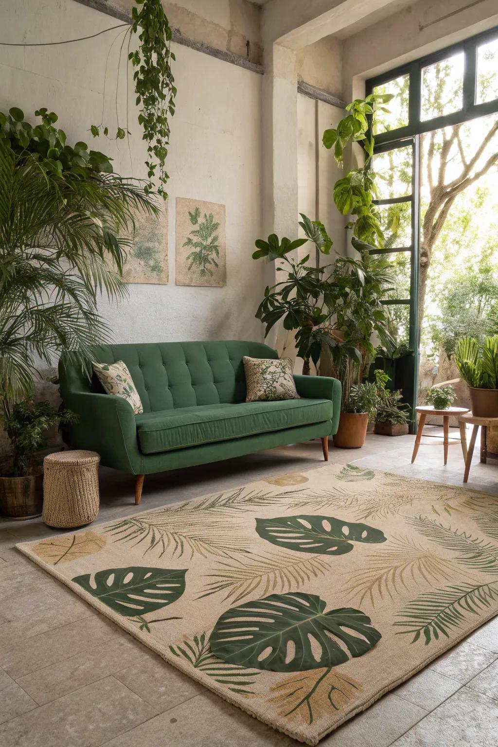 Natural motifs in rugs convey the essence of the outdoors inside.