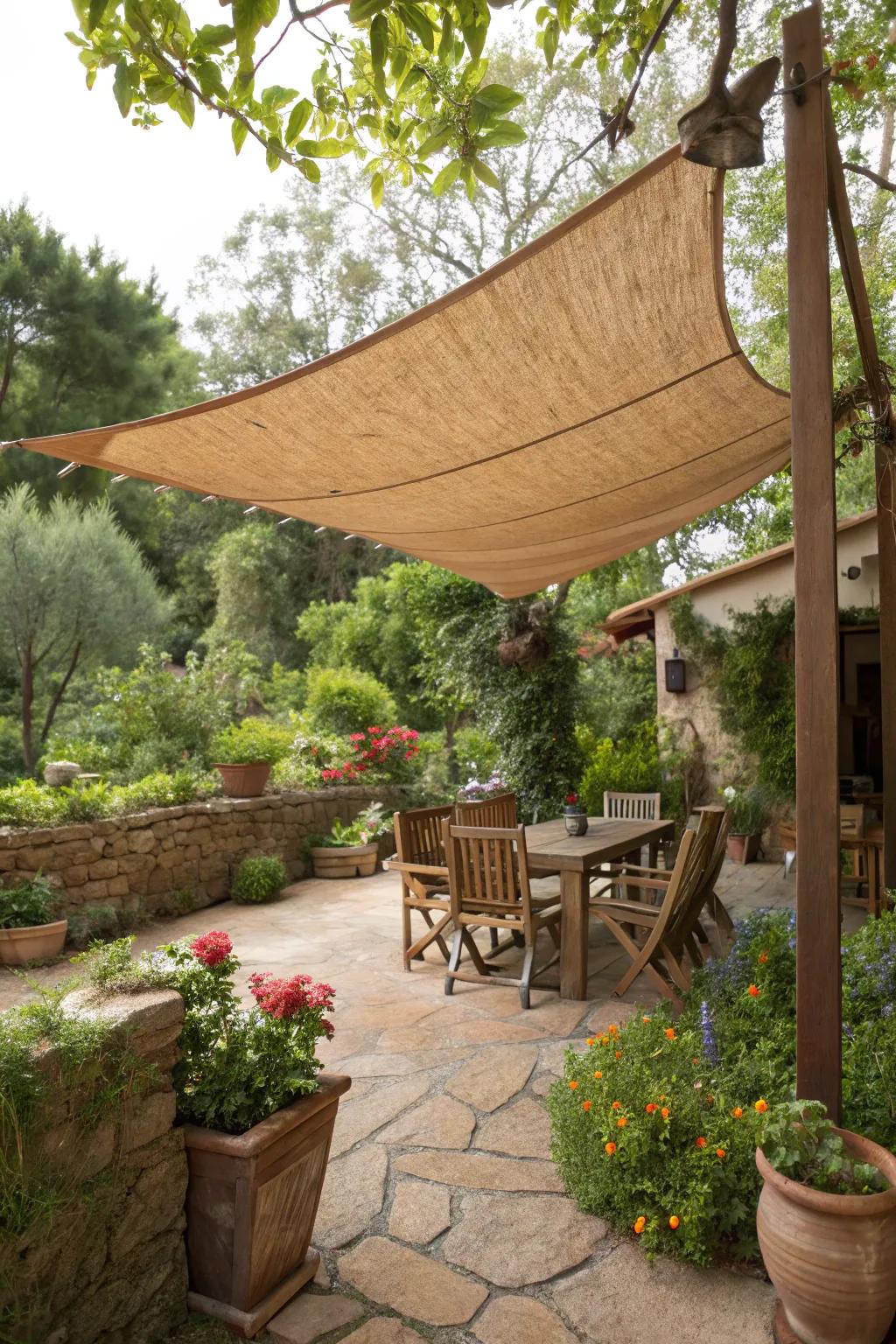 Sail shades offer a snug, countryside accent.