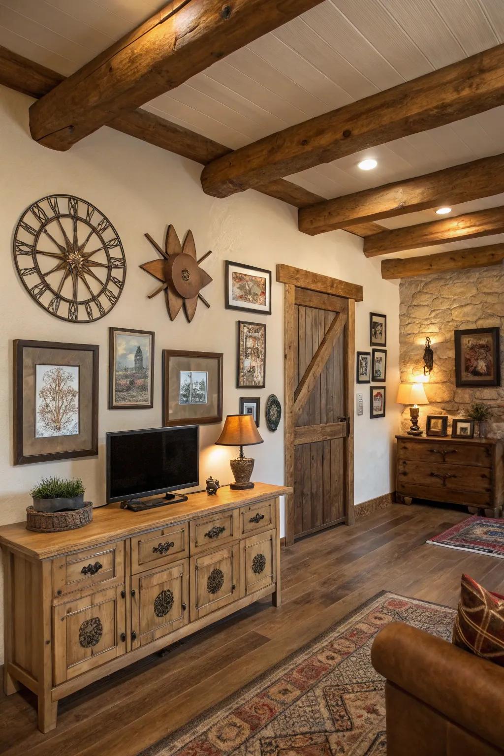 Handcrafted art adds a personal and unique touch to the space.