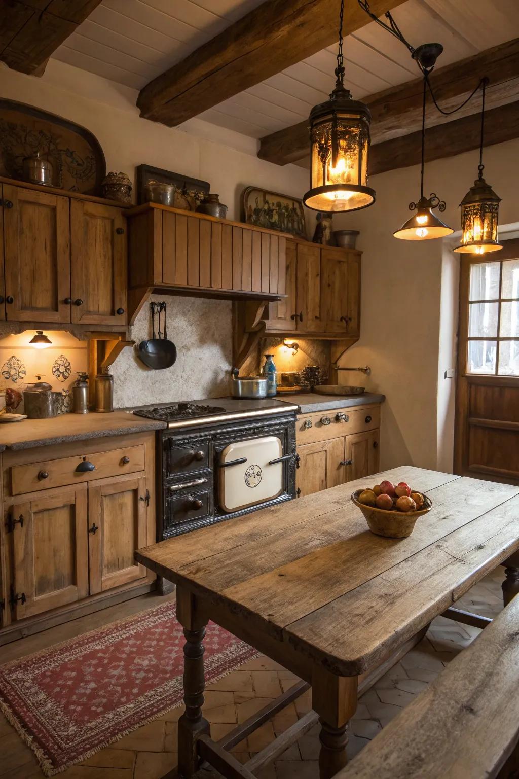 Classic metal lighting enhances the country atmosphere.