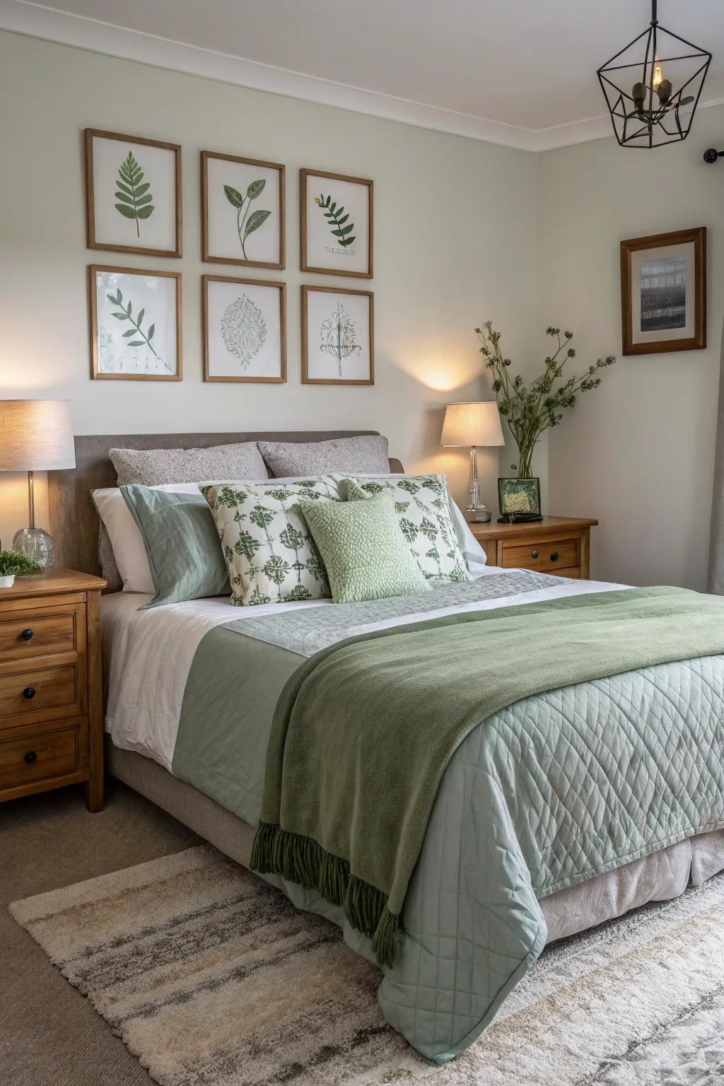 With pale green and gray, achieve sophistication.