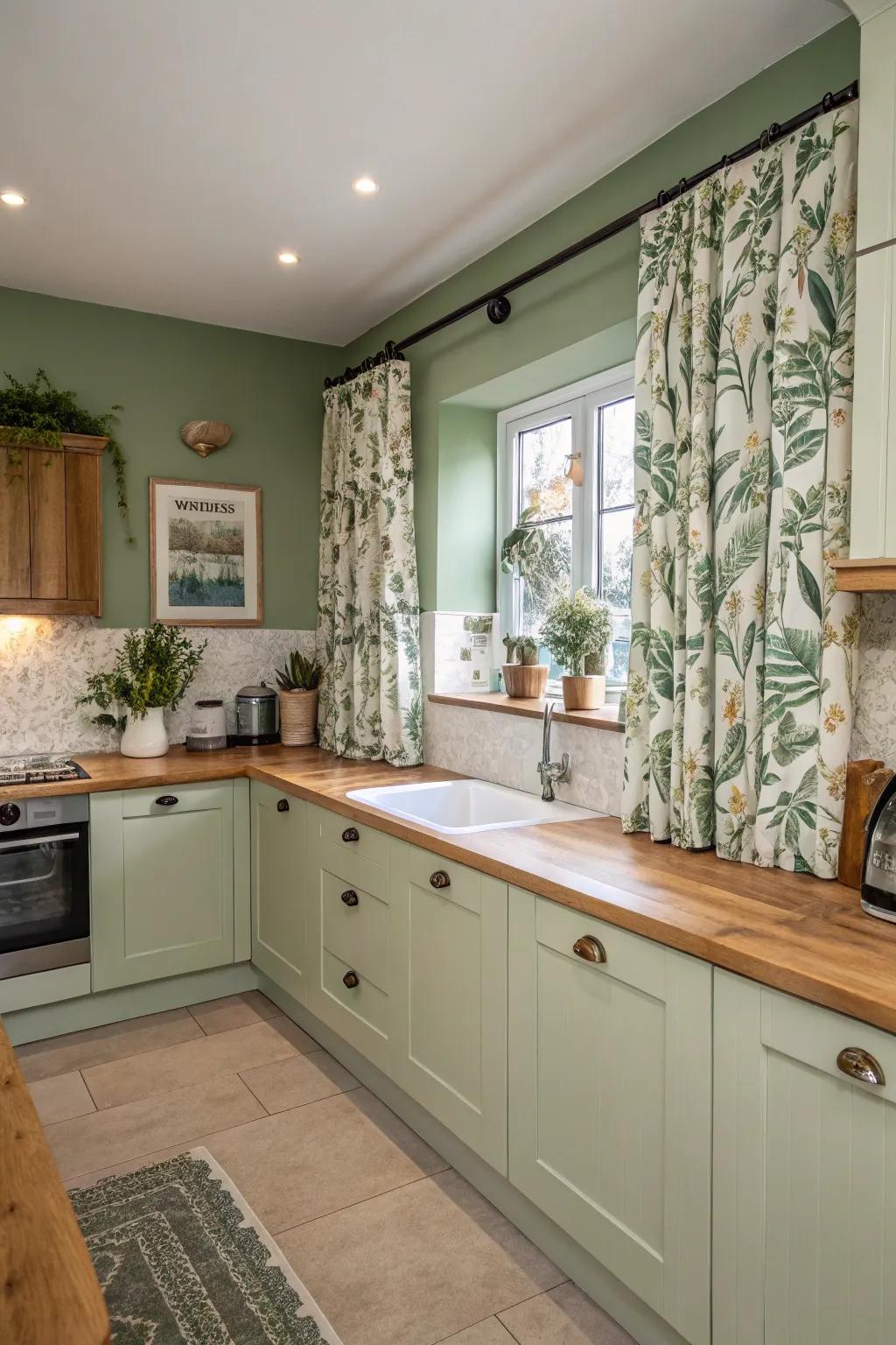 Herbal designs enhance the innate sensation of sage green.