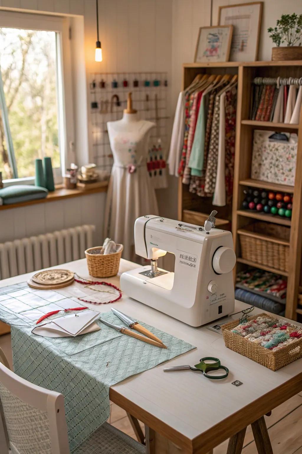 A sewing area streamlines workflow and readiness.
