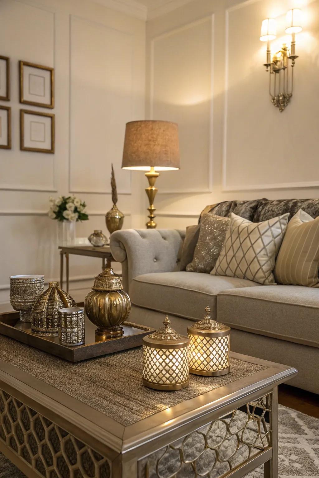 Metallic accents add understated luxury to the room.