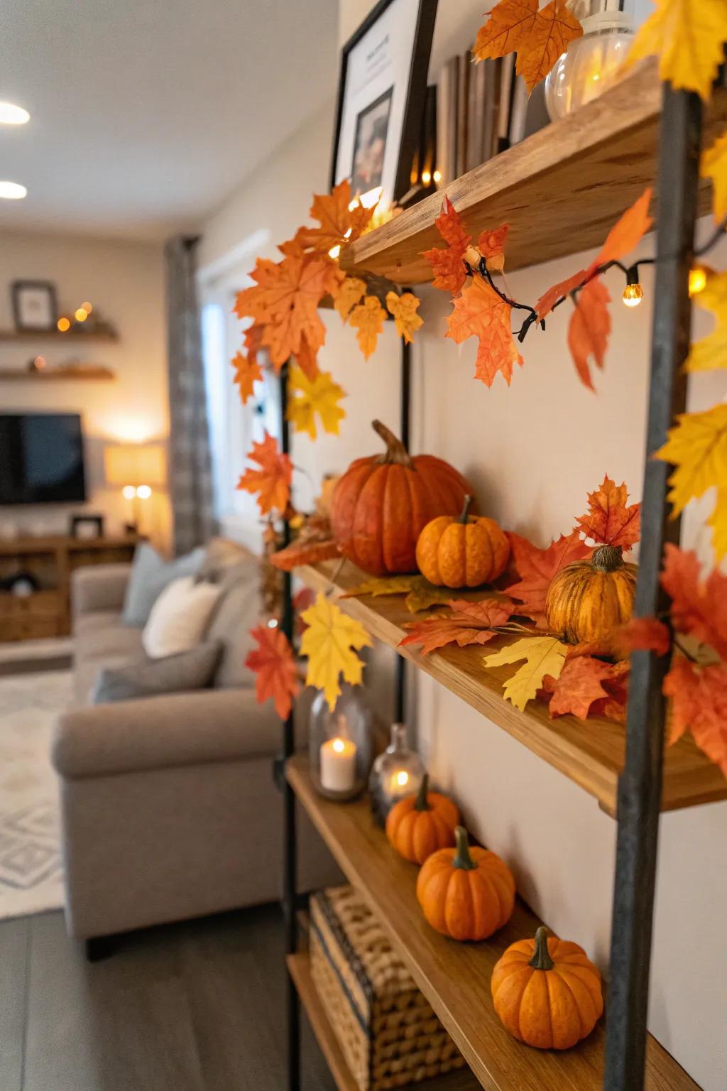 Periodic decor similar to autumnal foliage revitalizes shelf displays.