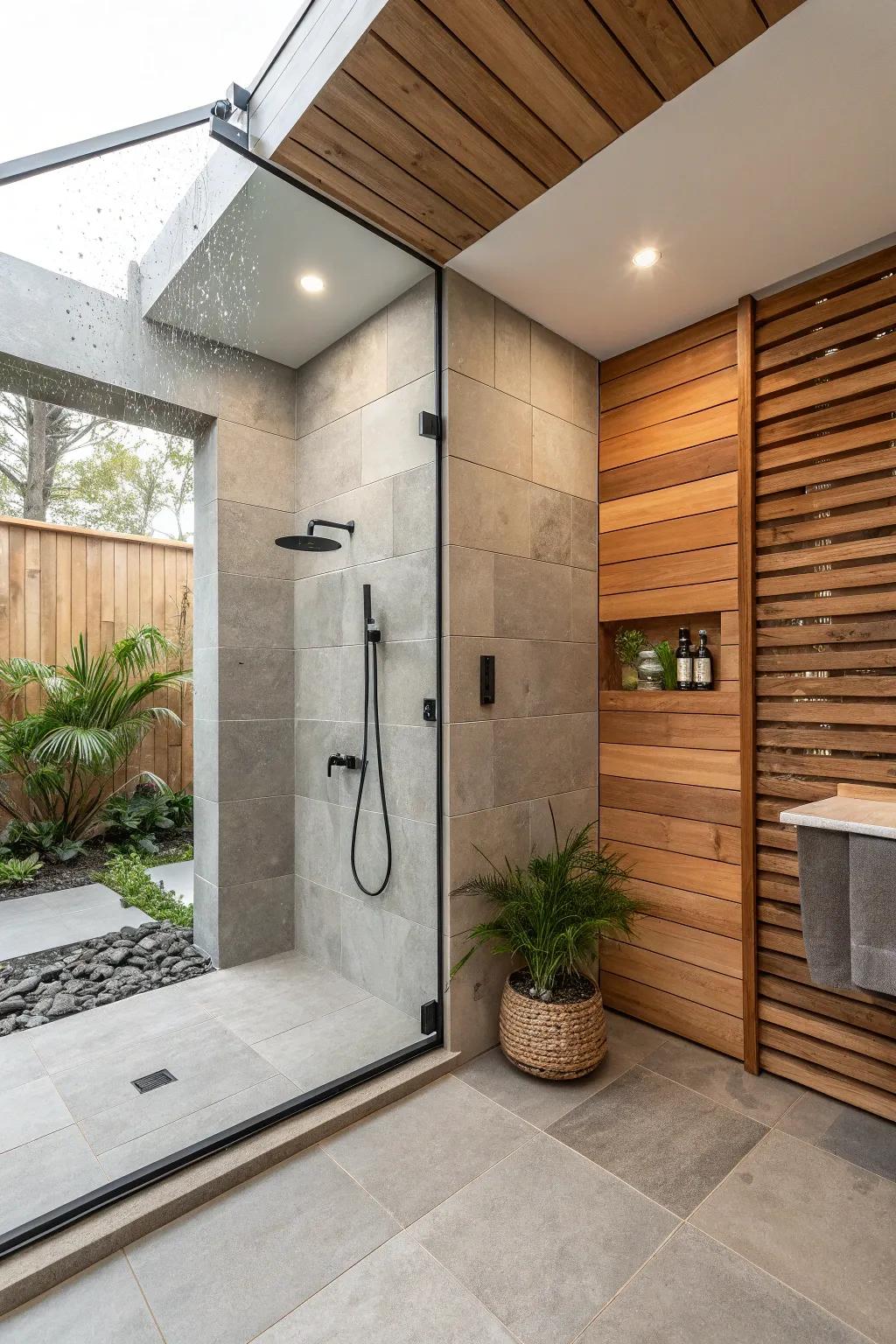 Natural pieces bring warmth and peace to your shower space.