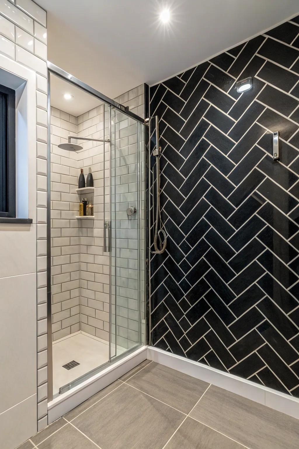 A bold and dramatic shower room using a stunning main wall.