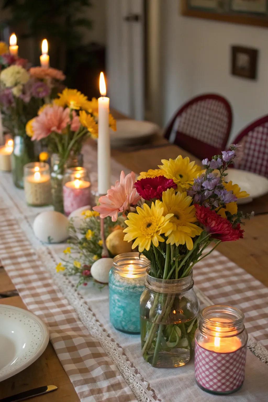 Canning jars contribute a vintage, familiar essence.