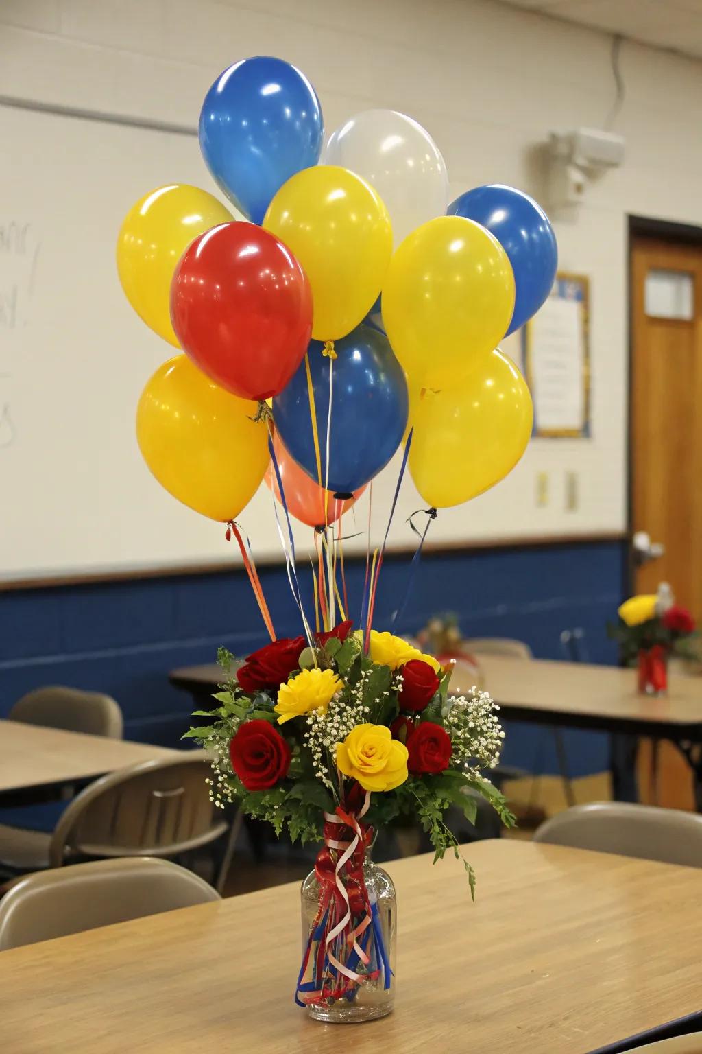 Balloon compositions cultivating a celebratory and cheerful atmosphere.