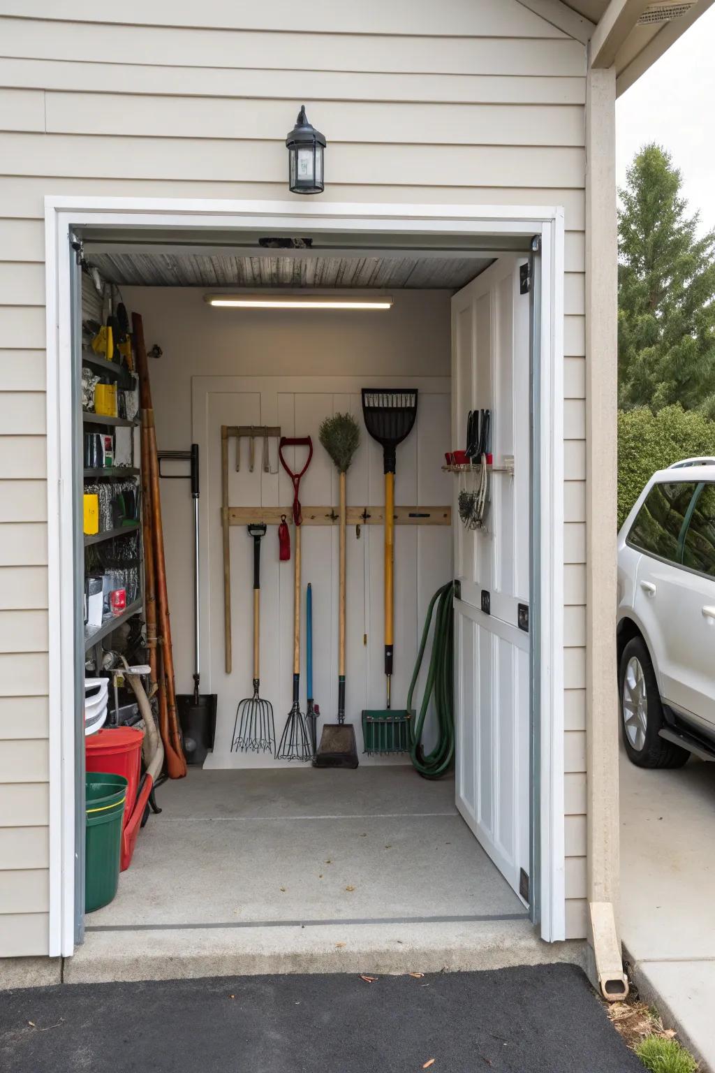 Garden tool organizers help store items that can be hard to keep tidy.