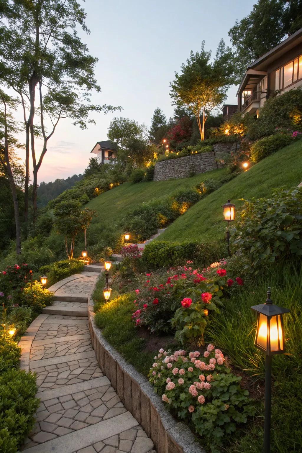 Illumination fixtures elevate the nighttime allure of this slope.