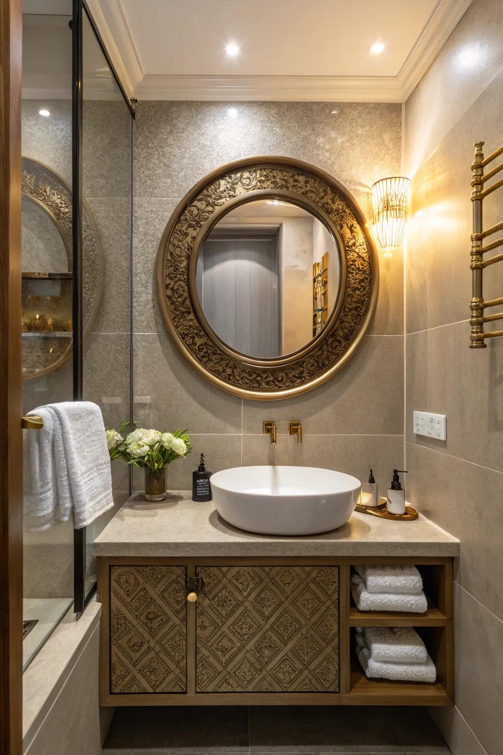 Bronze mirror injects timeless sophistication into the space.
