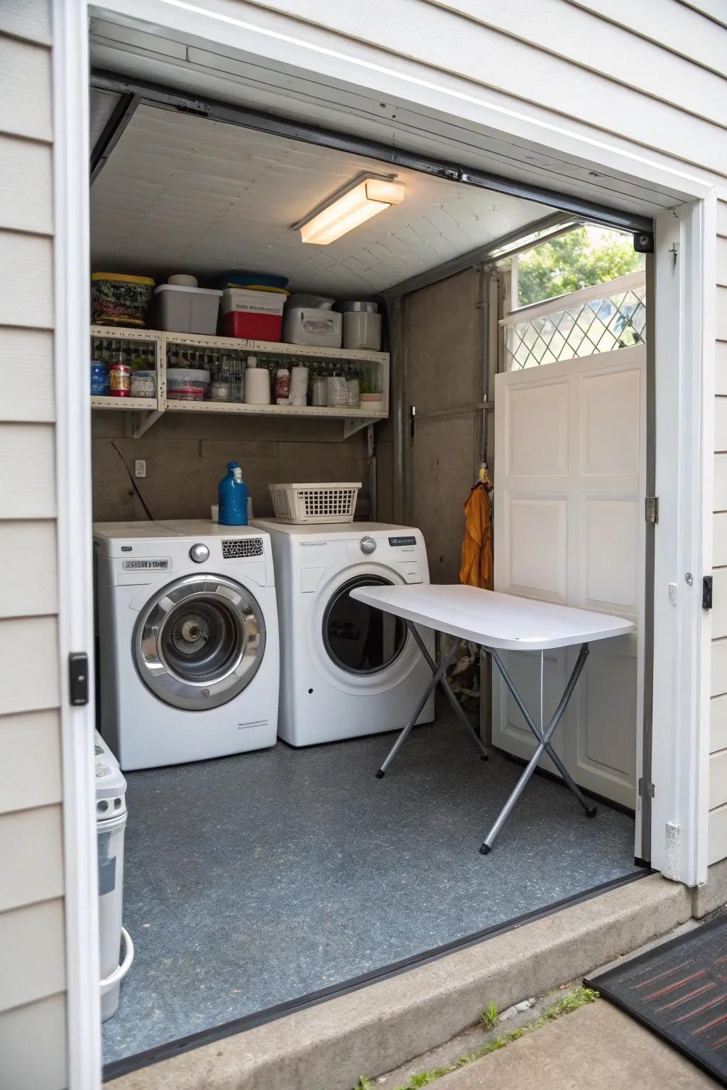 A small garage has been changed into a great laundry area.