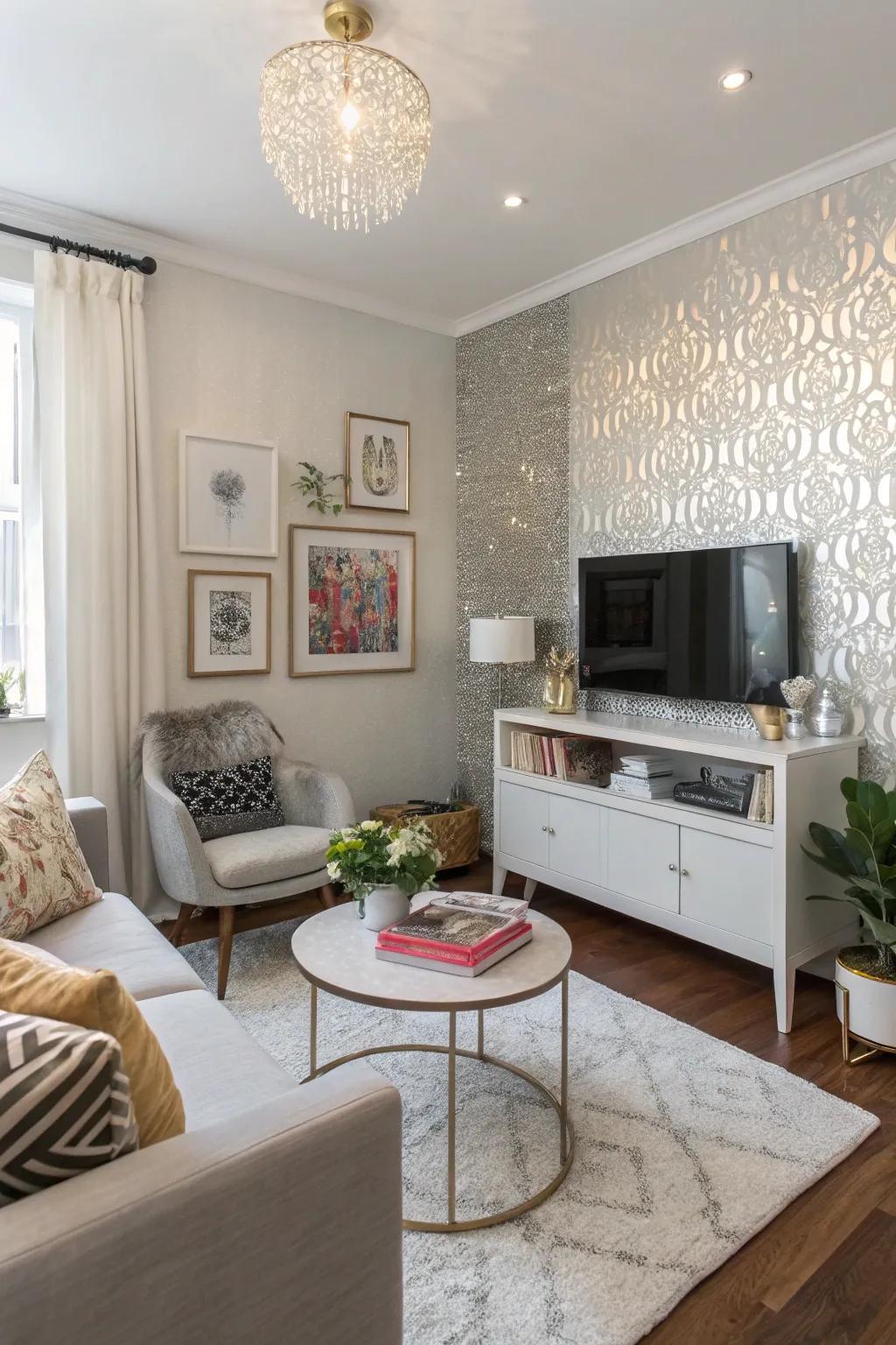 A snug parlor featuring a radiant wall for augmented glamour.