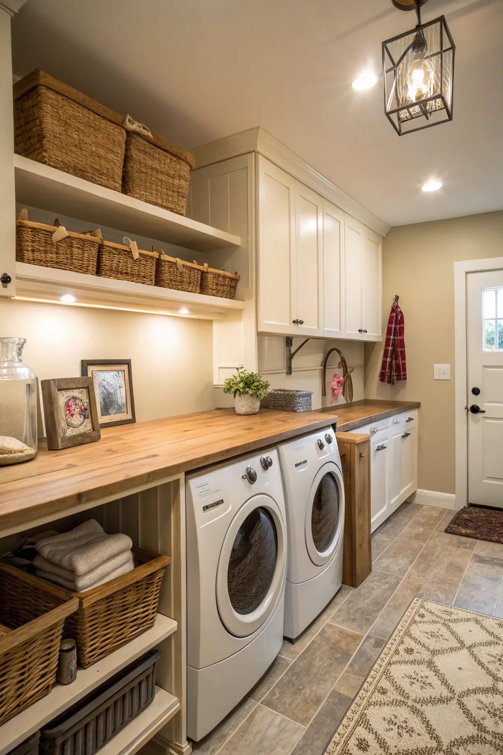 Add warmth with durable butcher block countertops.