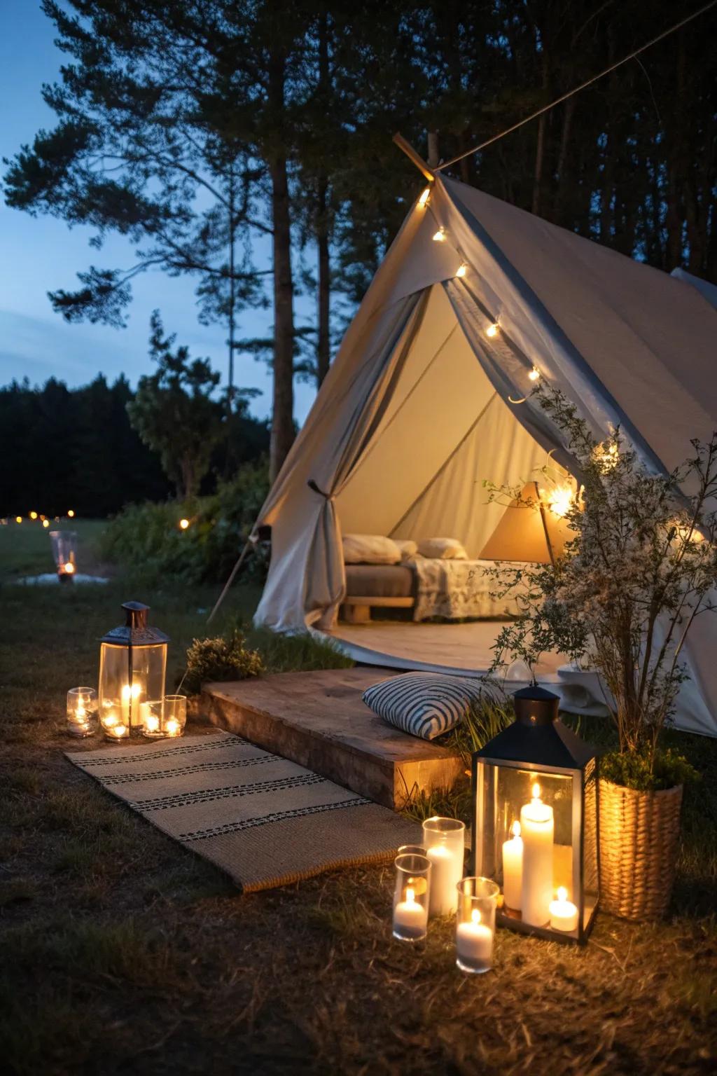 Enchanting tent featuring safe unlit waxes.