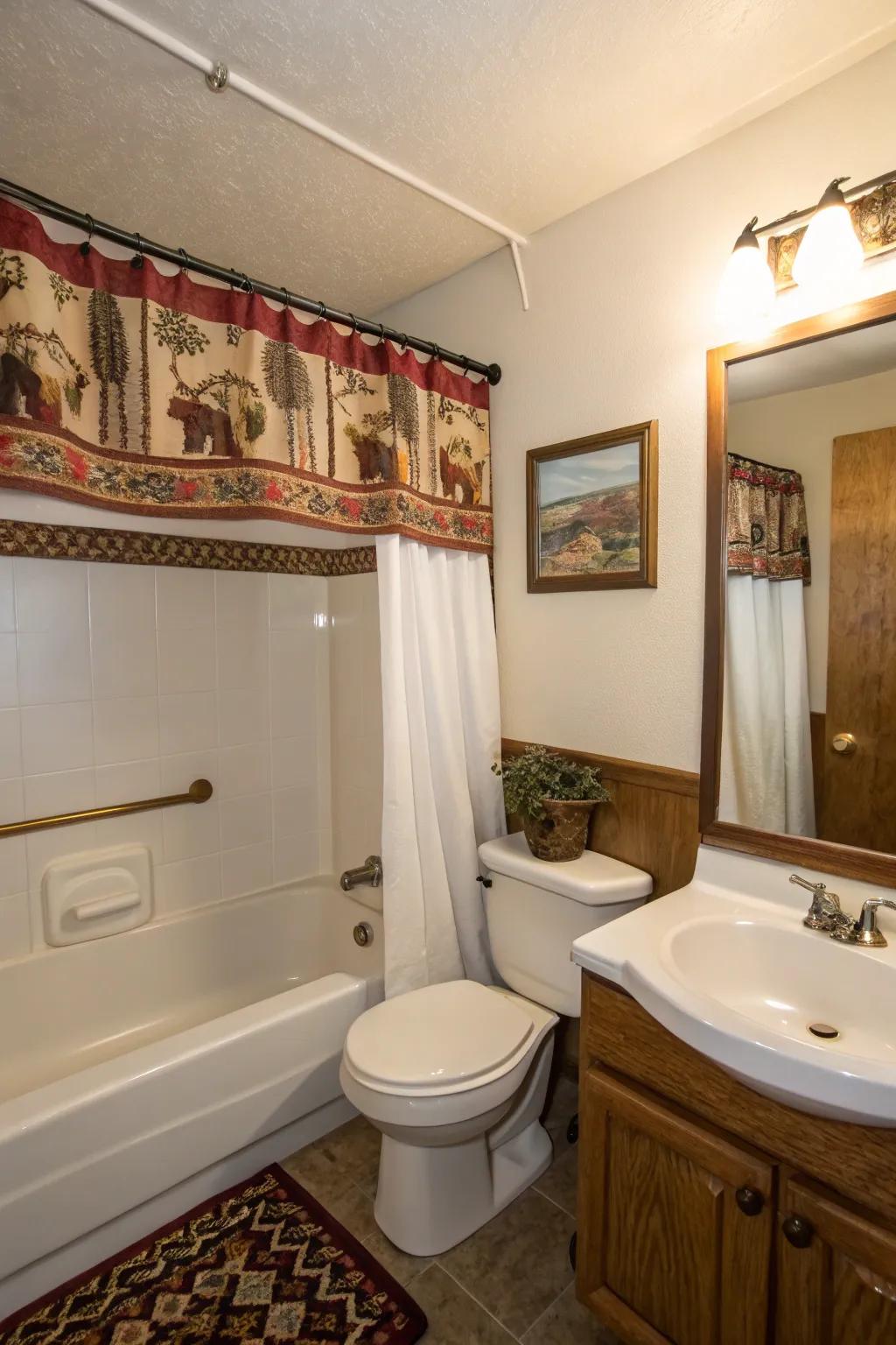 Printed drapes contribute elegance and feel.