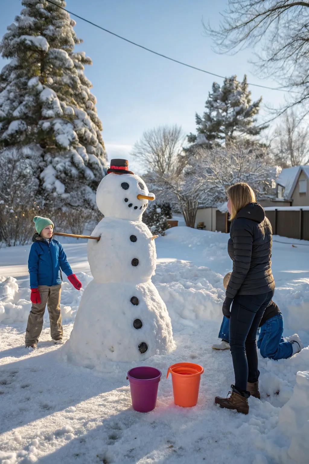 An interactive Frosty poised for an engaging snowball tossing.