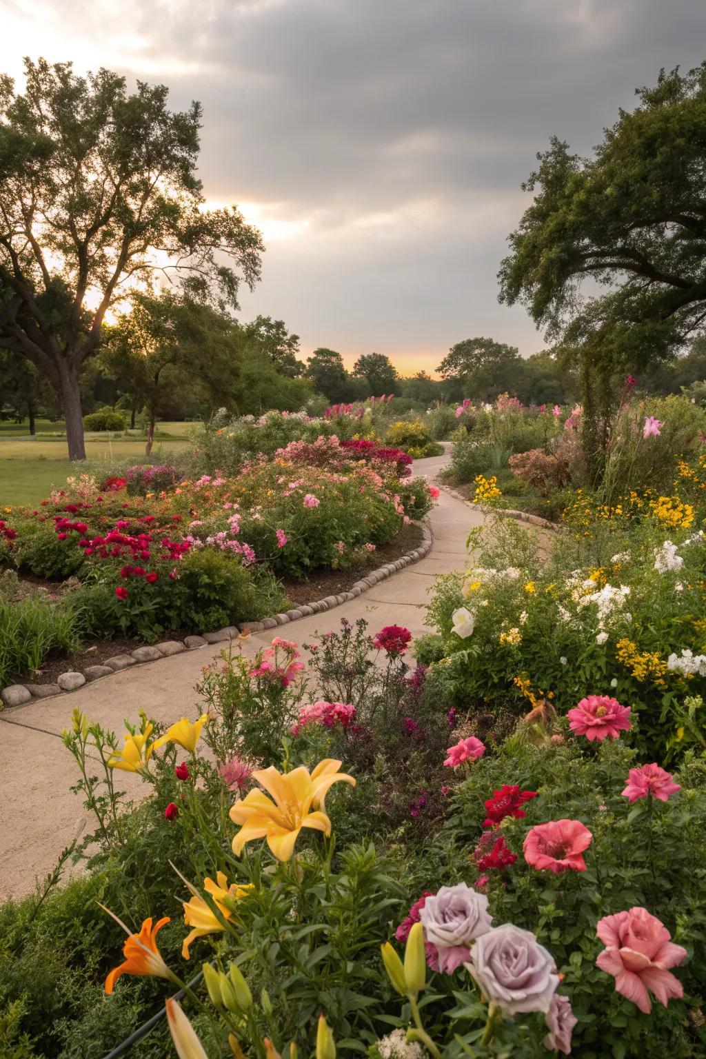 Recurring flower beds offering low-maintenance beauty.