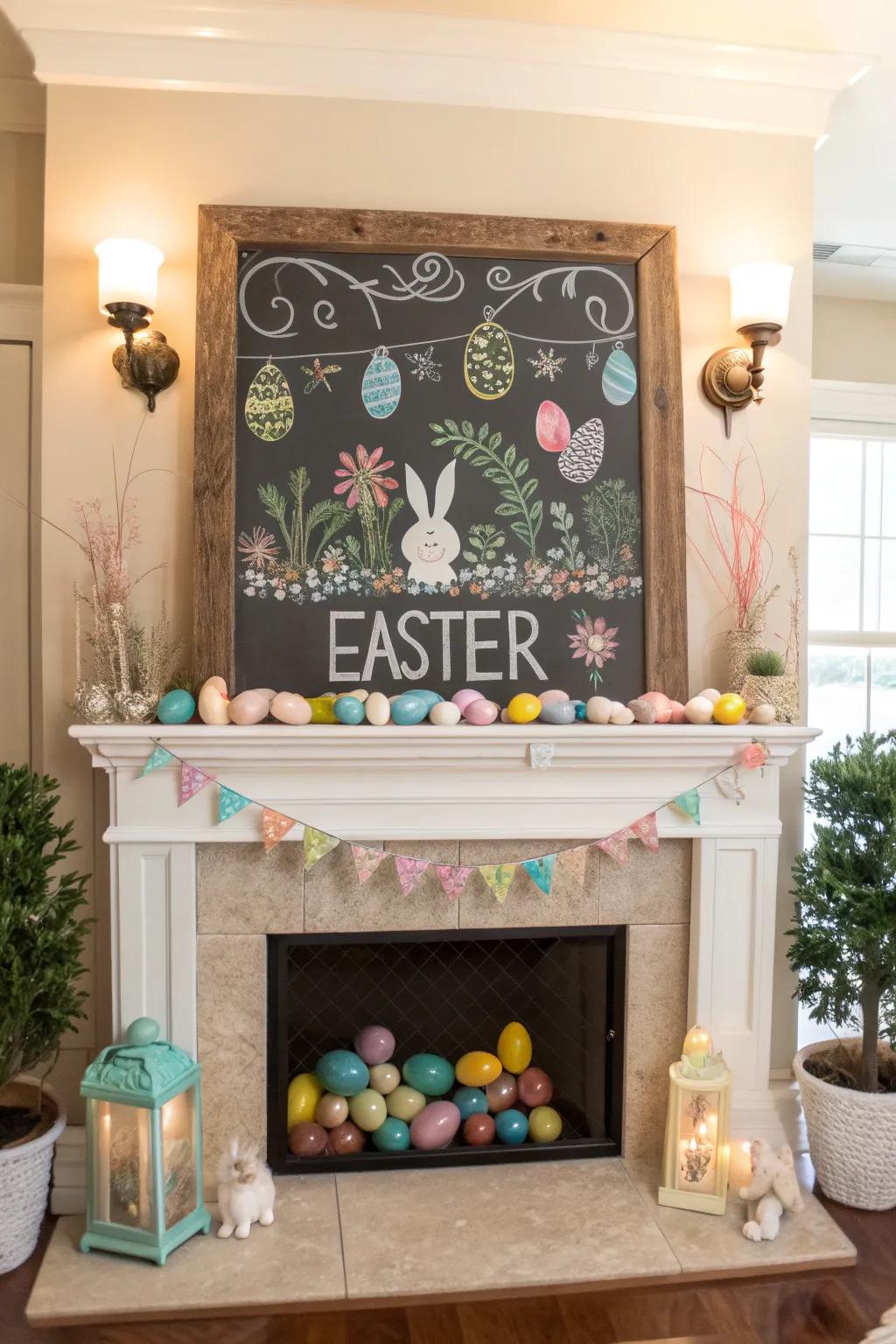A drawing board adds versatility and charm to the mantel.