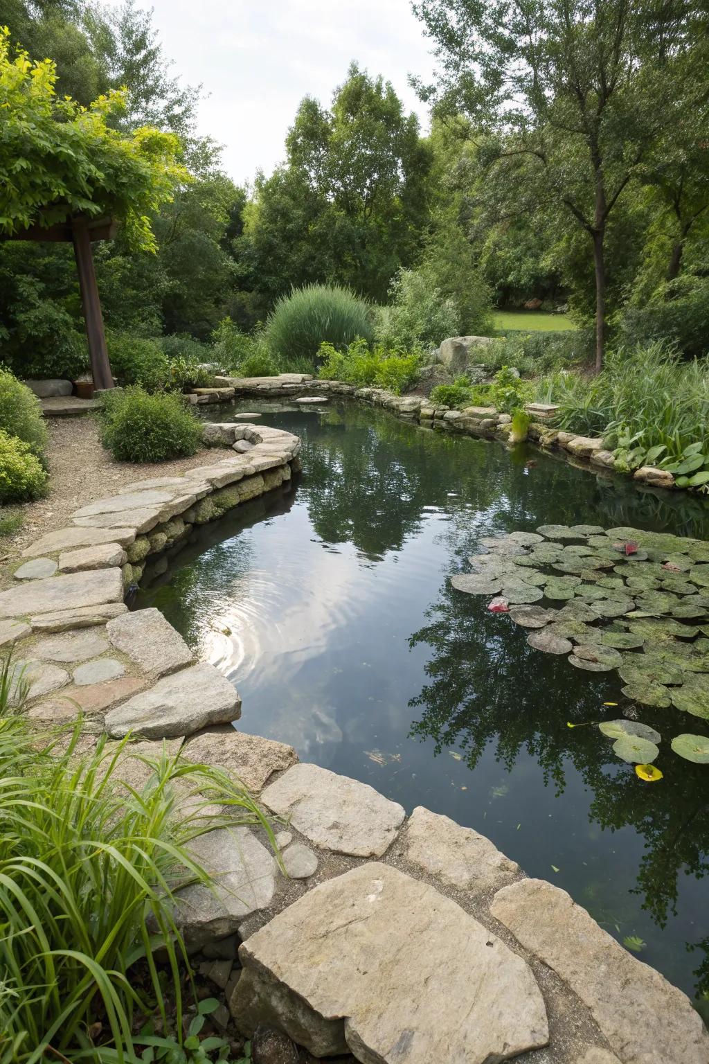 Natural stone lining sets a peaceful tone for a pool.