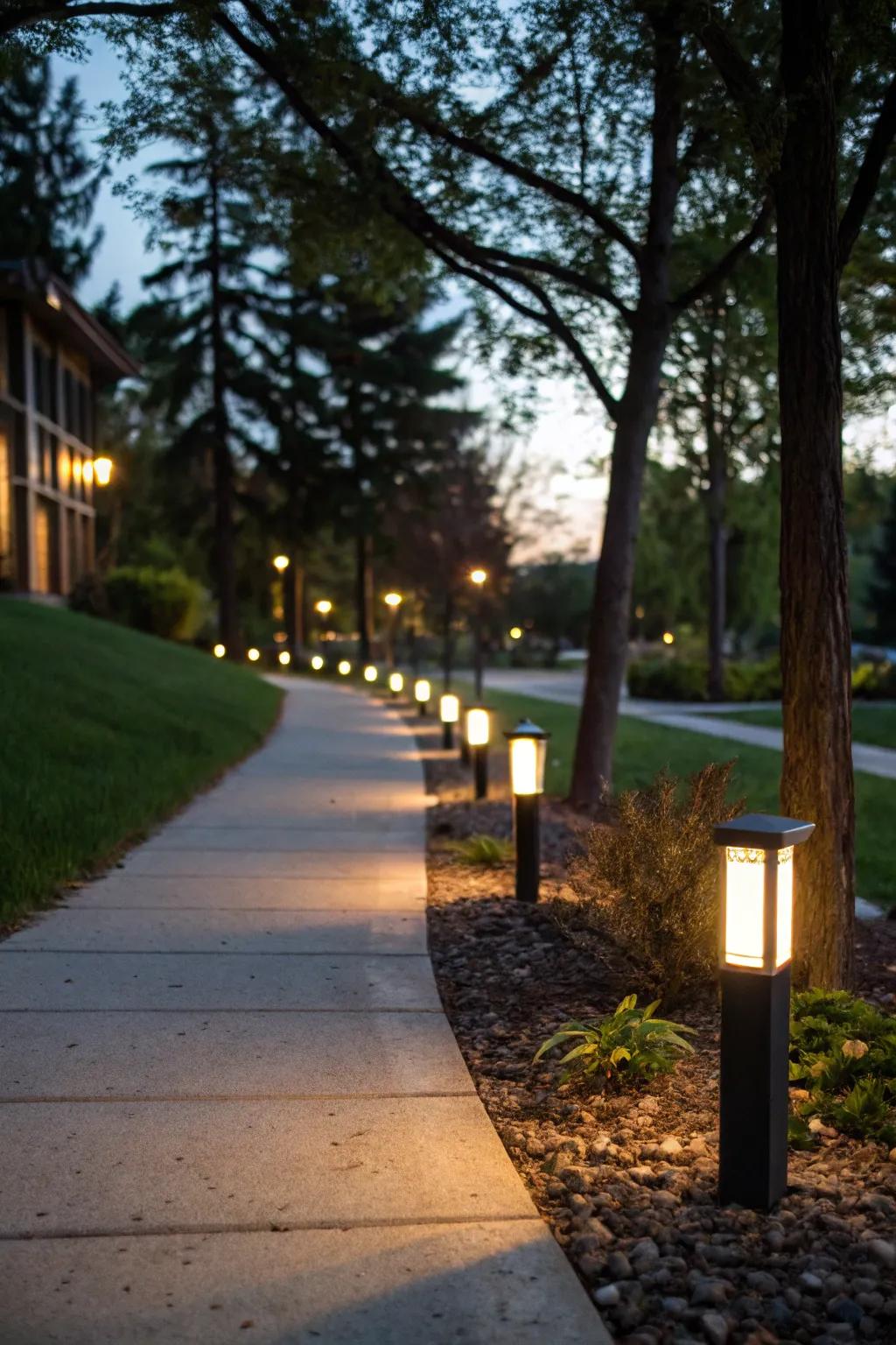LED path lights improve safety and add a magical feel.
