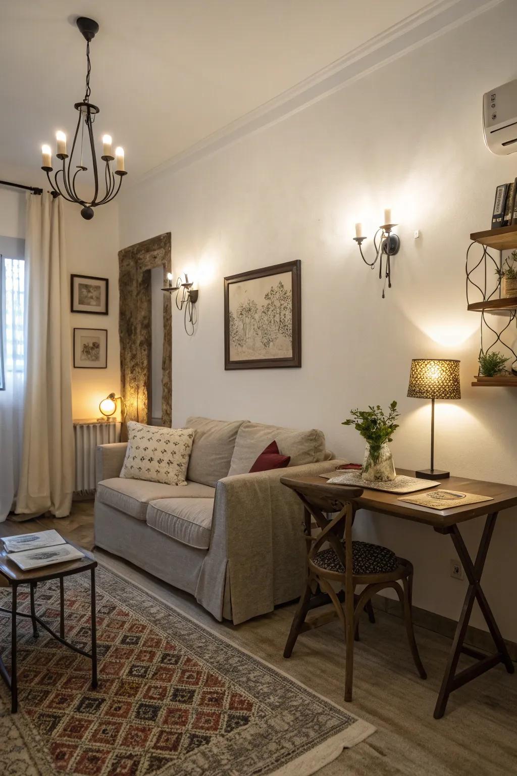 Wall-mounted illumination conserves area and infuses style.