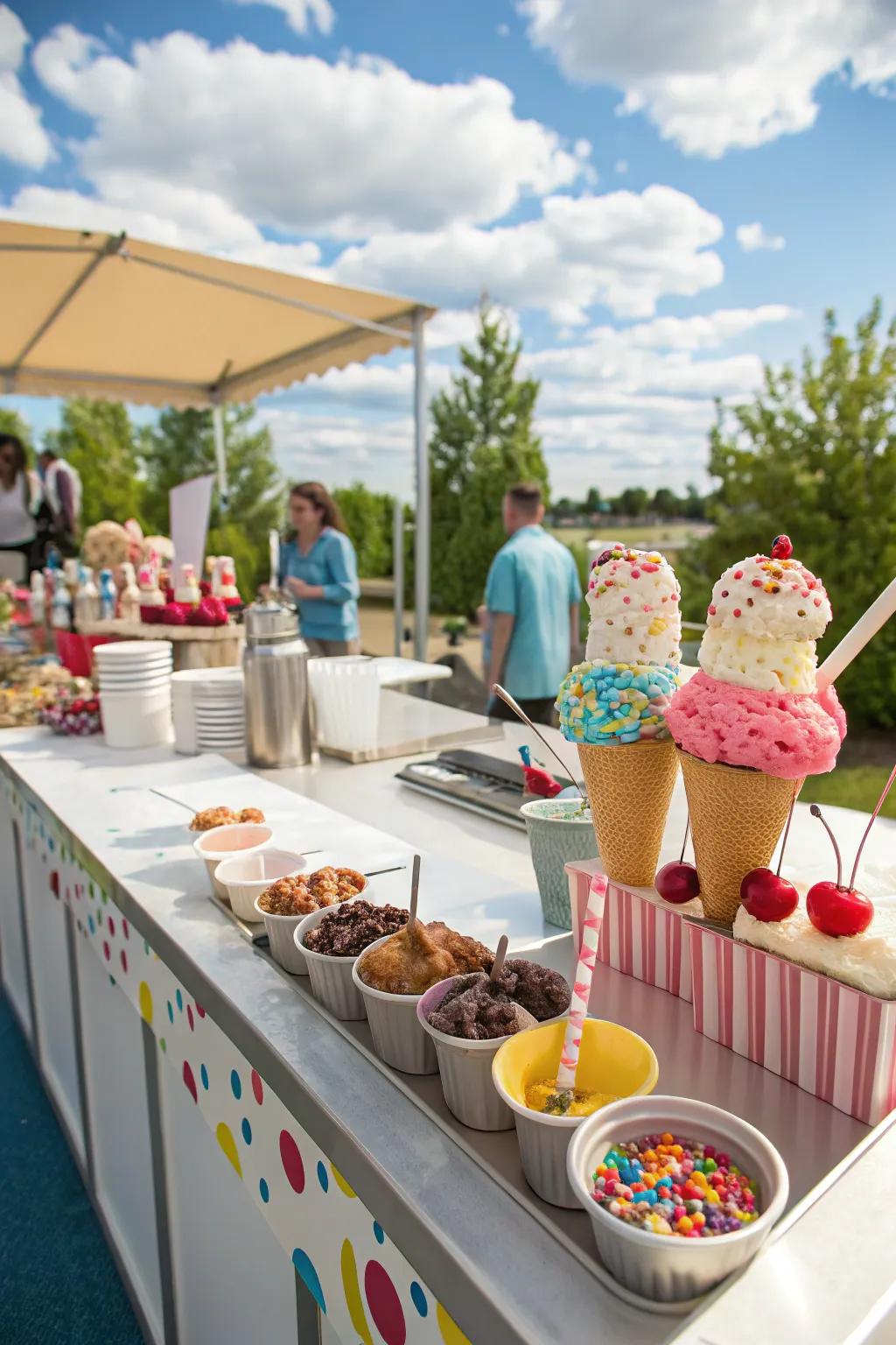 Delight in a lavish dessert sanctuary complete with abundant topping possibilities.