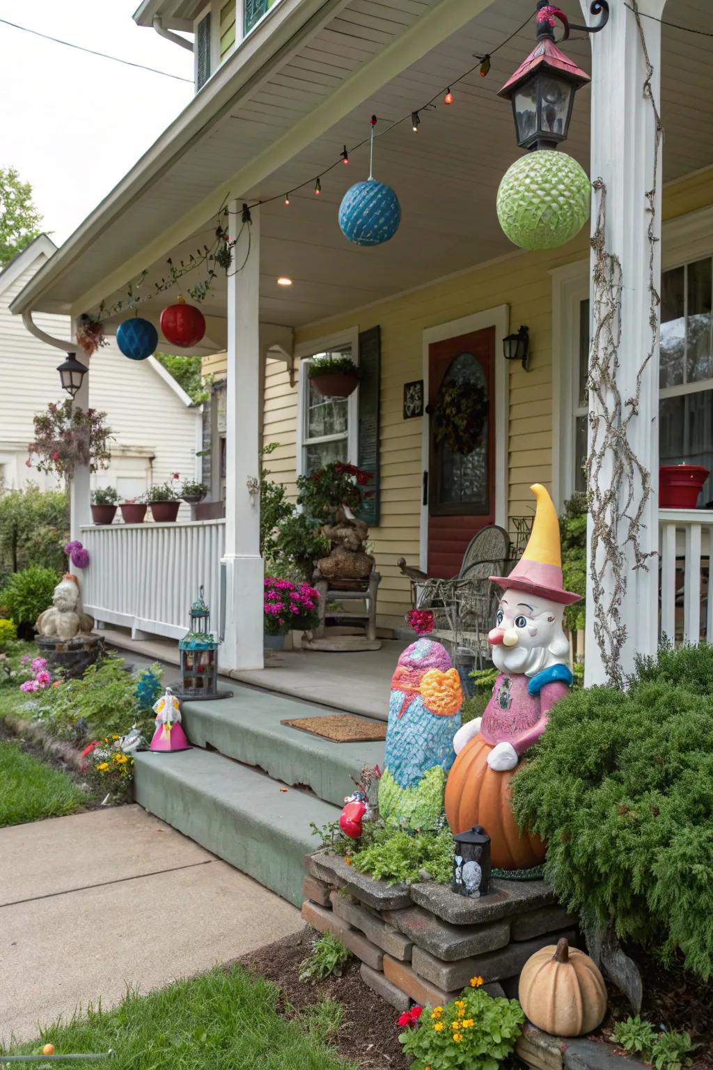 Whimsical elements add joy and surprise to your porch.
