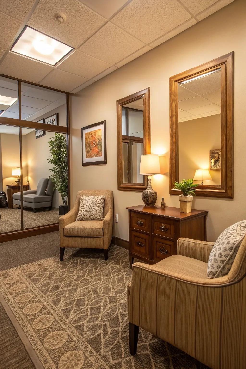 Mirrors which expand the sensation of area alongside luminance.