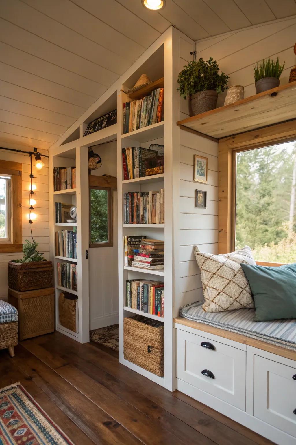 Stowaway dividers within a petite dwelling affording dual functionality