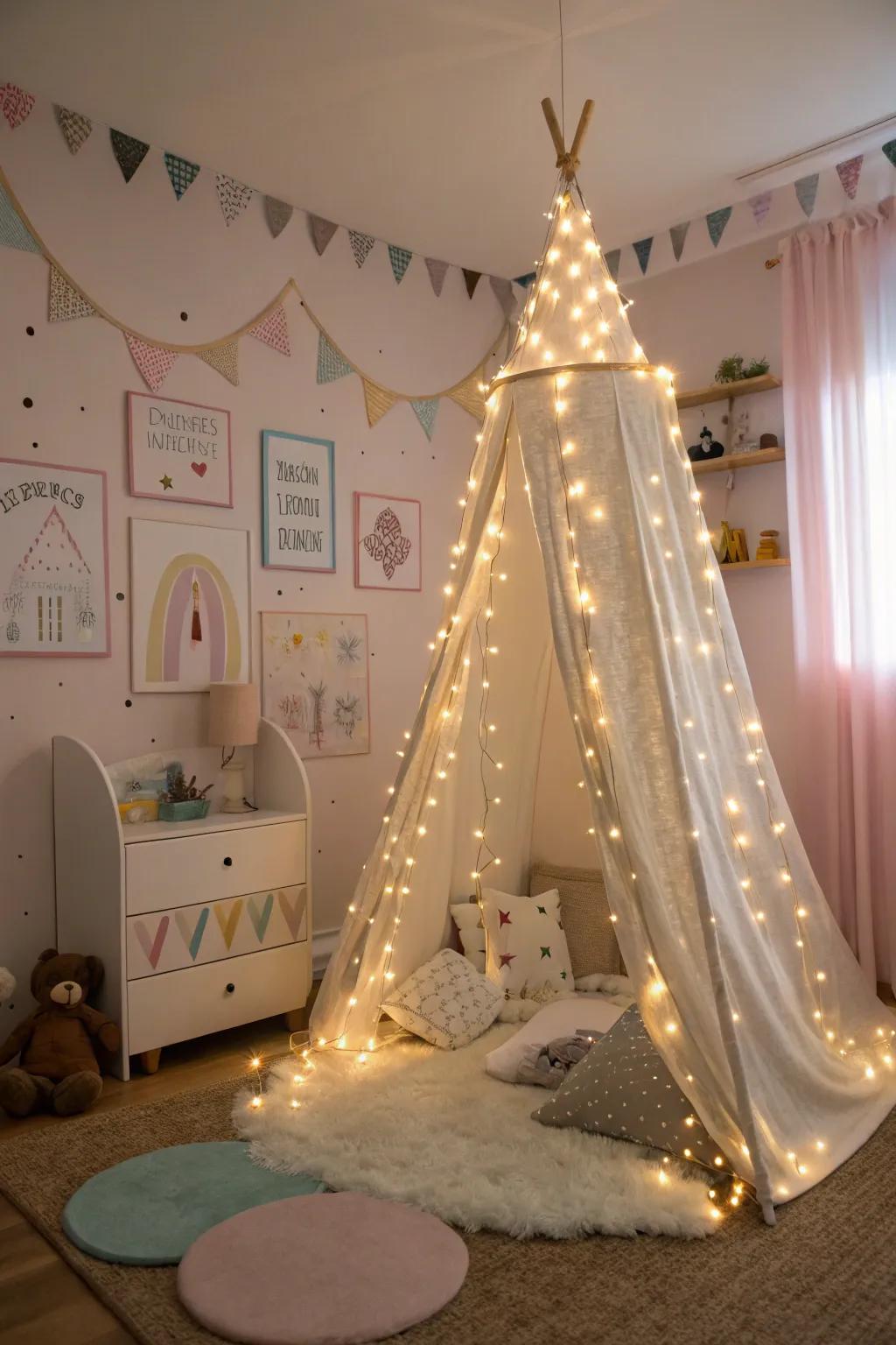 Illusionary lights add a magical touch to the space.