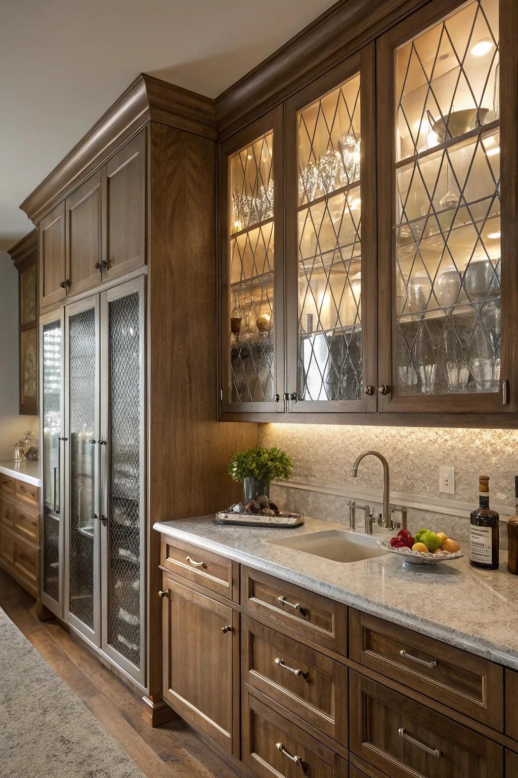Fluted glass cabinets introduce subtle elegance and texture to your kitchen.