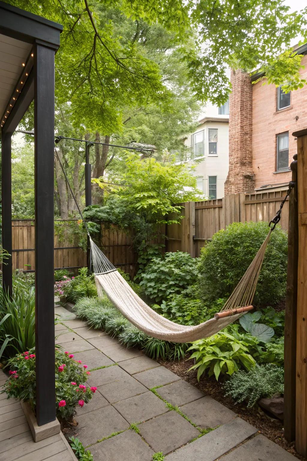 Swing into tranquility with a hammock.