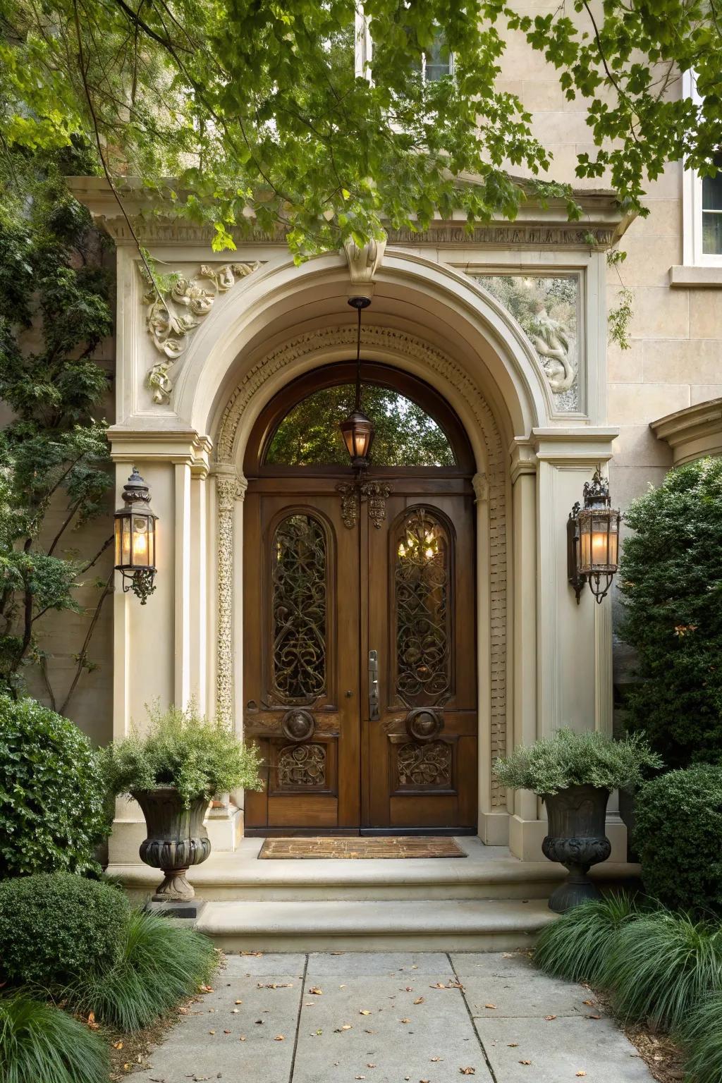 Curved entrances add drama and grandeur to traditional homes.