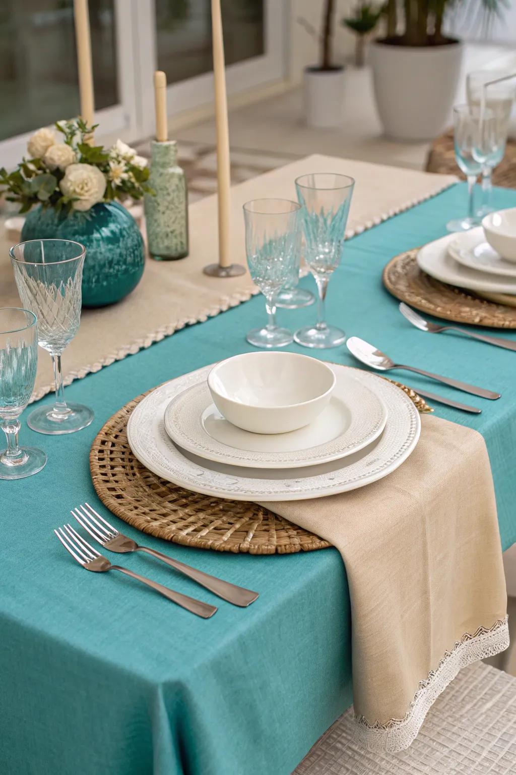 Subdued hues harmonize the boldness of teal exquisitely.