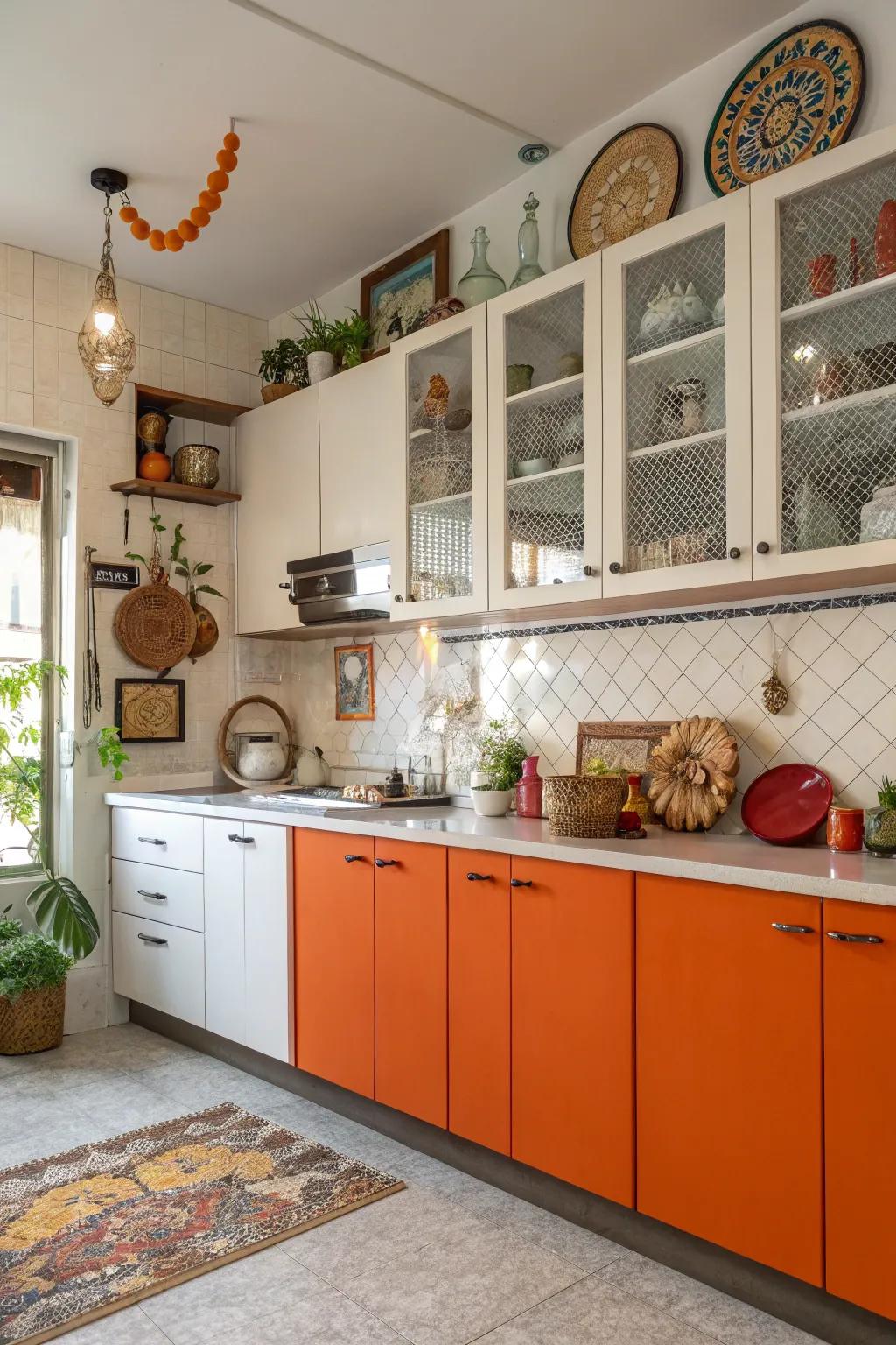 A daring tangerine and alabaster kitchen that makes a statement.