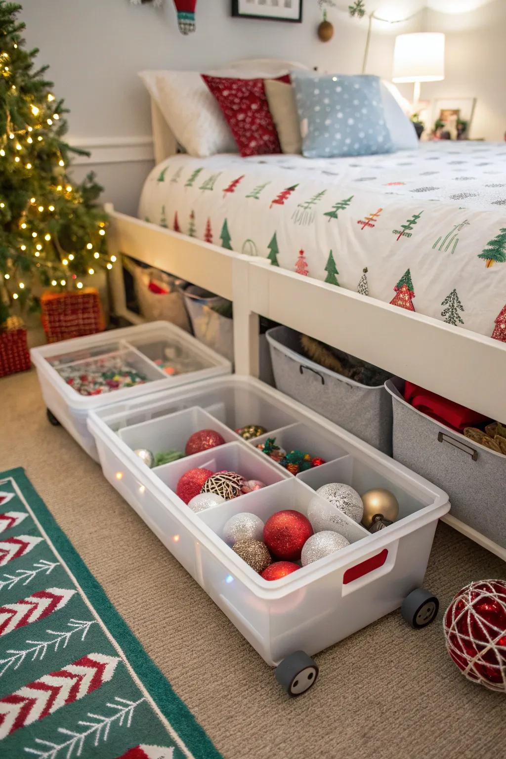 Effortlessly transition between seasons with organized décor storage.