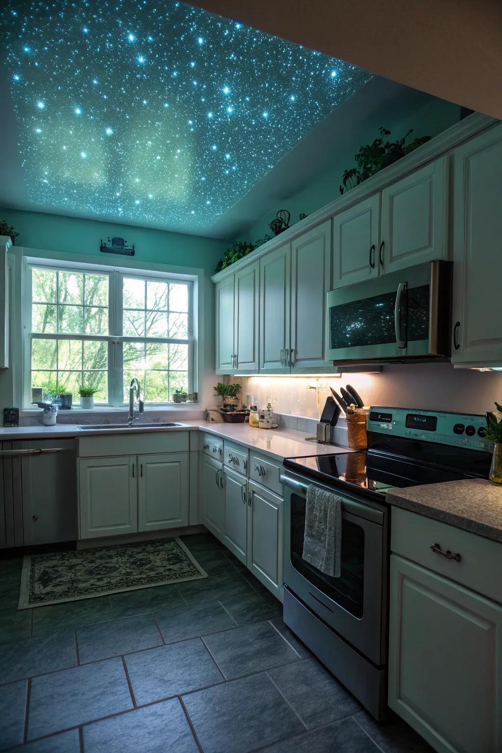 Phosphorescent coating furnishes a singular, unobtrusive lighting sensation.